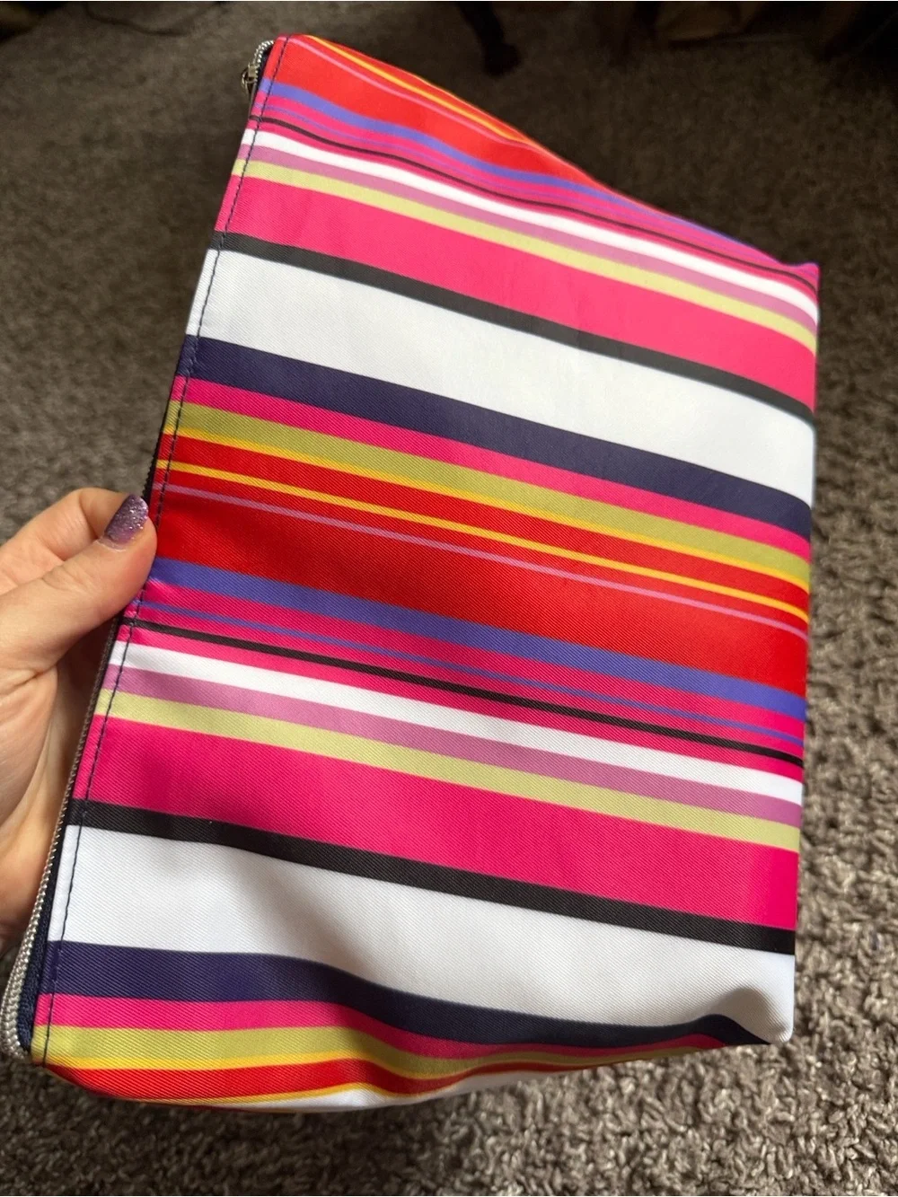 Jones New York Pink & Red Striped Cosmetic Pouch + Travel Bottle